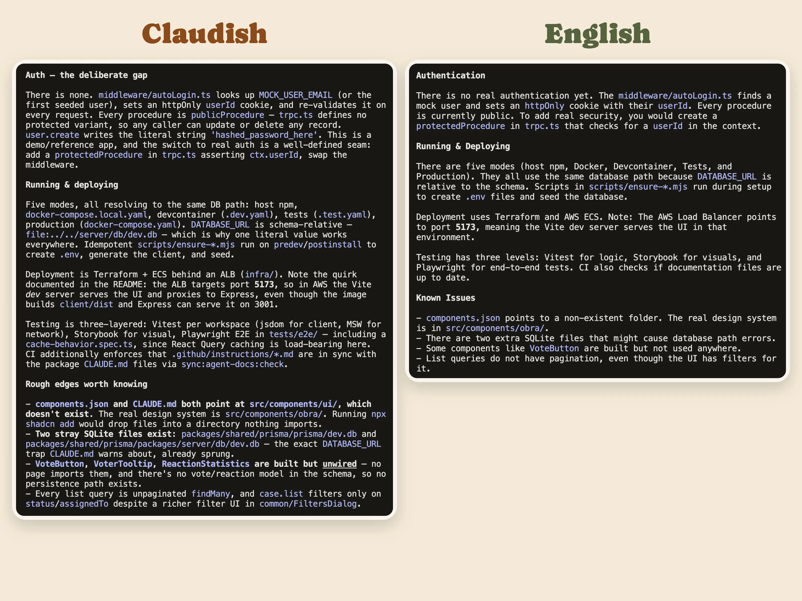 Claudish vs English